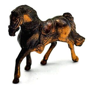 Vintage Brass Colored Miniature Horse Statue Ornament Décor, 2-1/2" Tall